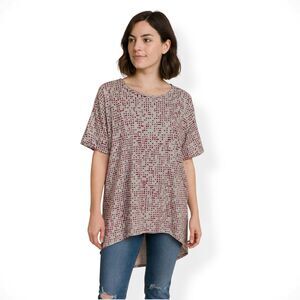 Lularoe Irma Hi-Lo Knit Oversized Tunic Tee in Geo Dash Print - S | Small